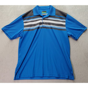 PGA TOUR Polo Shirt Mens XL Blue Striped Polyester Short Sleeve Logo Collar Slit